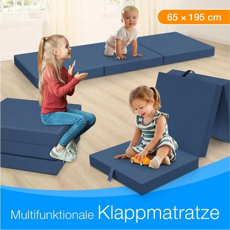 Klappmatratze Faltbare Kinder- & Erwachsenen-Reisematratze für Camping und Reisen, ELONEO, 9 cm hoch, verschied. Motive, inkl. Griff & Halteband