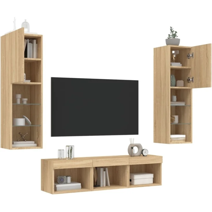 vidaXL 5-tlg. Wohnwand mit LED-Beleuchtung Sonoma-Eiche Holzwerkstoff 3216606 – Bild 3