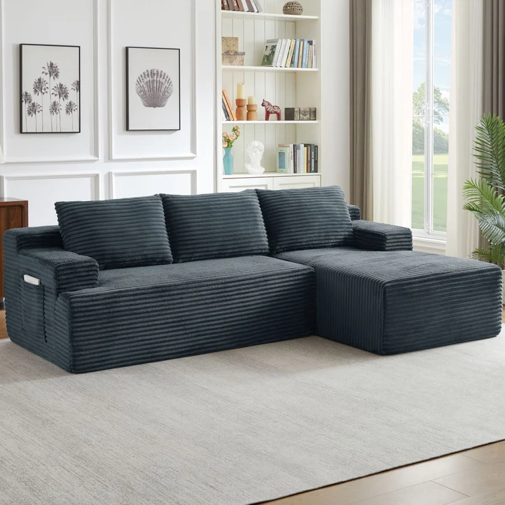 ZUBALIYA Knochenloses Sofa, L‑förmiges Cloud‑Ecksofa mit tiefem Sitzkomfort – ohne Montage, modulares Schlafsofa, 66 x 152 x 238 cm, Dunkelgrau, Links – Bild 4