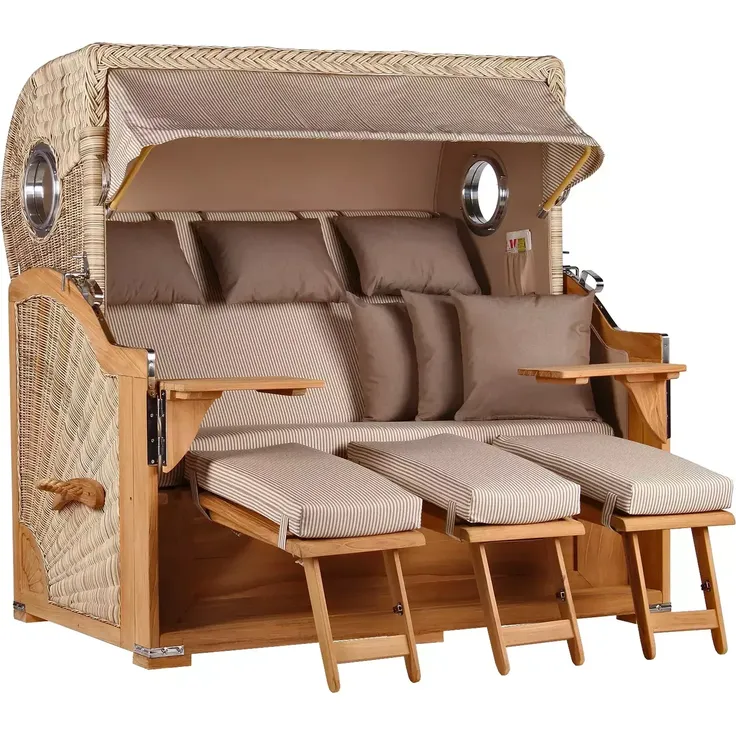 Strandkorb Norderney XXL Teak Bullauge PE shell Dessin 510