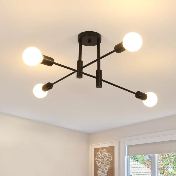 Goeco Vintage Deckenleuchte Kronleuchter Industrielle, 4 Flammige E27 Fassung Schwarz Deckenlampe Retro Deckenleuchtung für Schlafzimmer, Wohnzimmer, Esszimmer, 70CM (Ohne Glühbirnen) – Bild 1