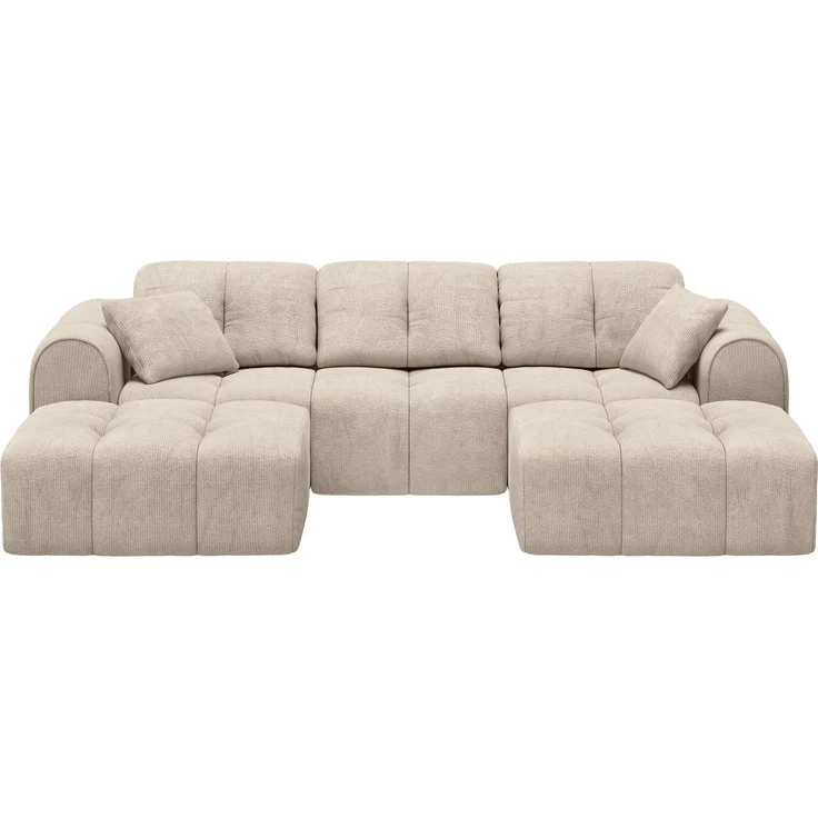 skølm 'Vanaheim' Sofa 3 Sitzer mit 2 Hockern & 2 Kissen, Chenille beige