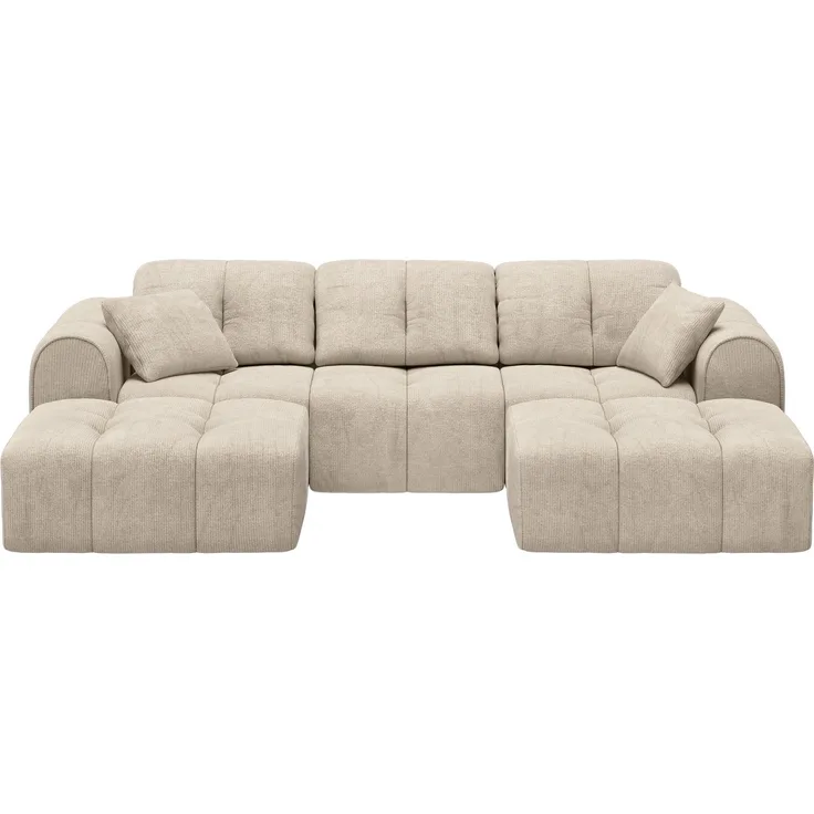 skølm 'Vanaheim' Sofa 3 Sitzer mit 2 Hockern & 2 Kissen, Chenille beige