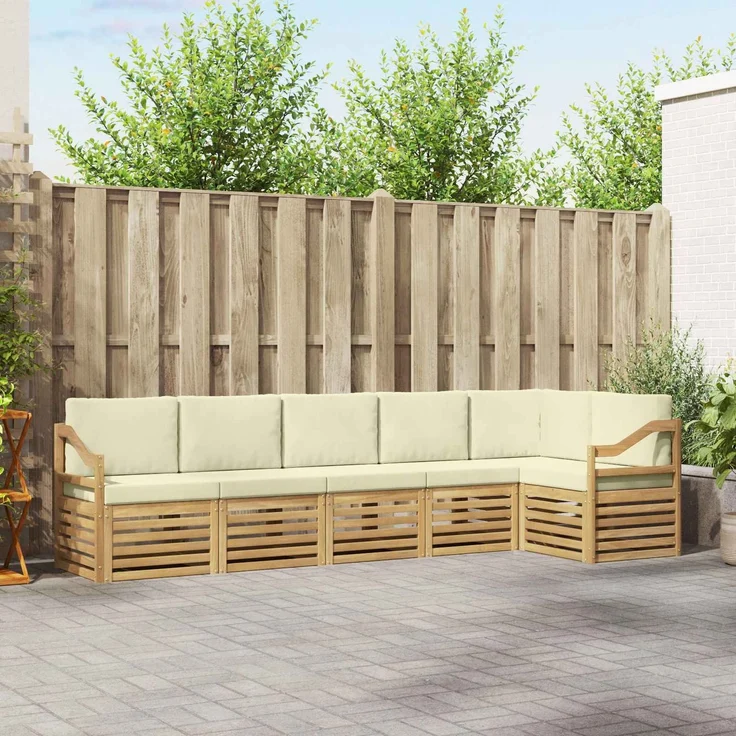 vidaXL Outdoor-Sofagarnitur 6 stk. 6-Sitzer Weiß und Creme Polyester 3391930 – Bild 1