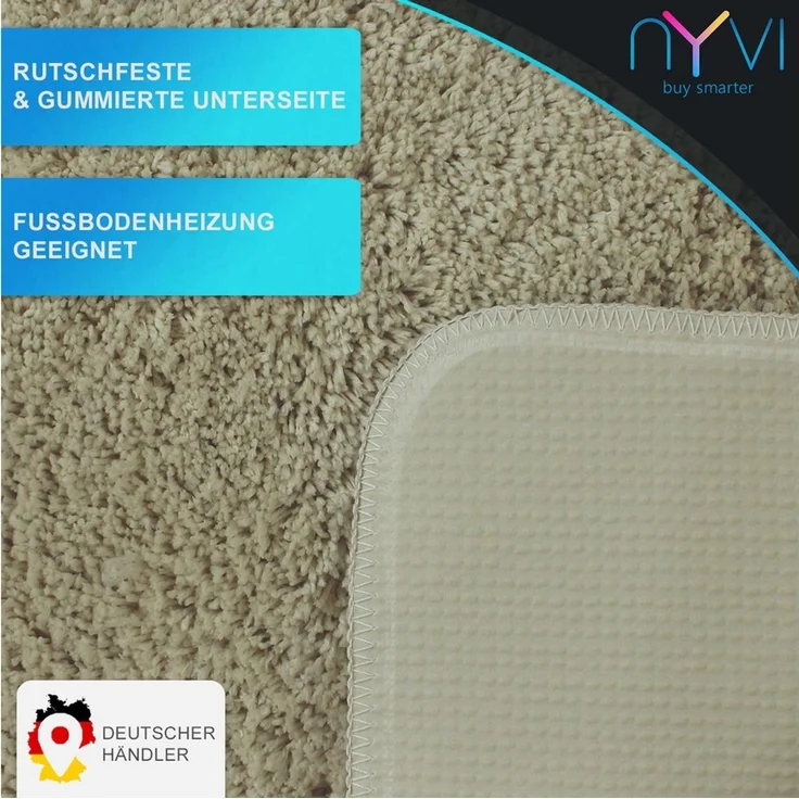 NYVI Badematte WC Vorleger mit Ausschnitt NYVISpa Lasalle Beige Toiletten Teppich, Höhe 20 mm, Polyester, Rutschfest, Saugstark, Schnell Trocknend, Fußbodenheizung geeignet – Bild 2