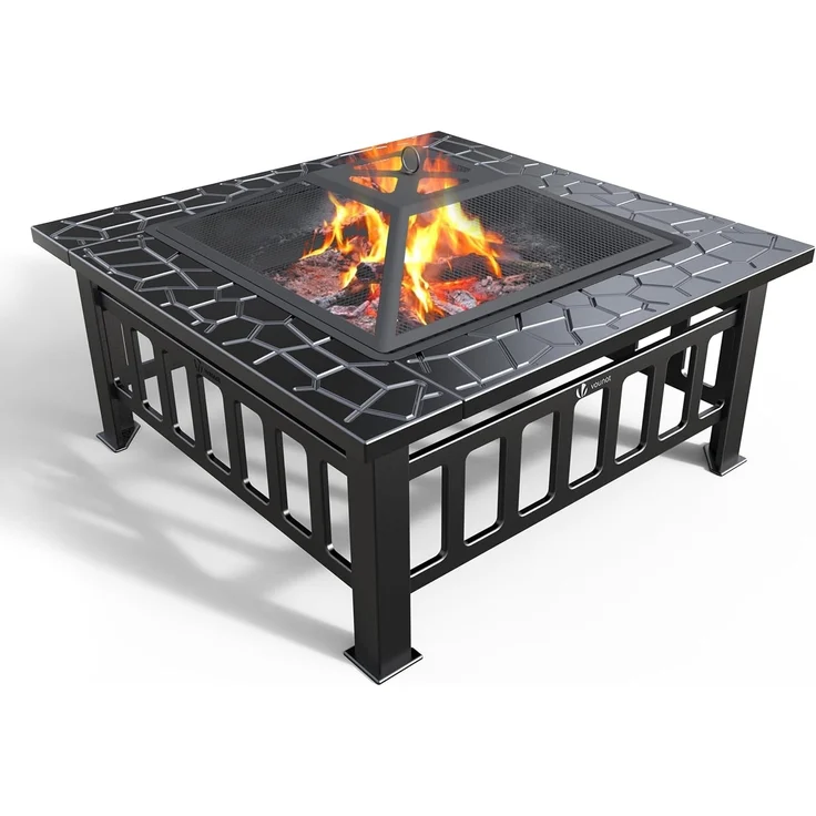 VOUNOT® Feuerschale mit Funkenschutz, Metall Feuerstelle Feuerkorb für Garden Terrasse Heizung, mit Wasserfester Schutzhülle, 81 x 81 x 45 cm – Bild 1