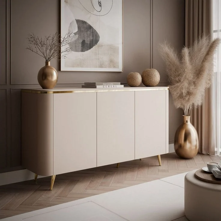ALLHOUSE24 Wohnzimmer-Set LINE II, 2-tlg, Kommode & TV-Lowboard, Kaschmir, goldene Metallfüße, (2-St, Das Set besteht aus: Kommode, TV Schrank), Breite: Kommode: 140 cm, TV Schrank 200 cm – Bild 2