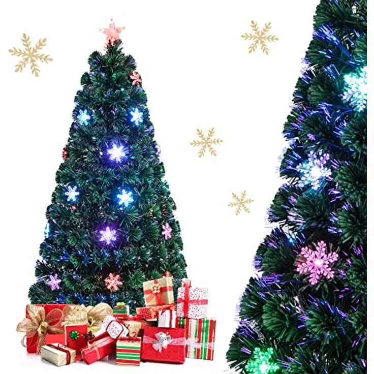 COSTWAY Künstlicher Weihnachtsbaum, mit 170 PVC Nadeln, 24 LEDs, Sternspitze – Bild 2