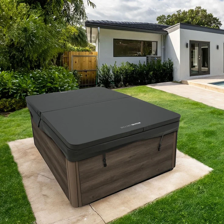 HOME DELUXE Outdoor Whirlpool mit Treppe und Thermoabdeckung WHITE MARBLE Nussbraun - 210 x 160 cm für 3 Personen – Bild 2