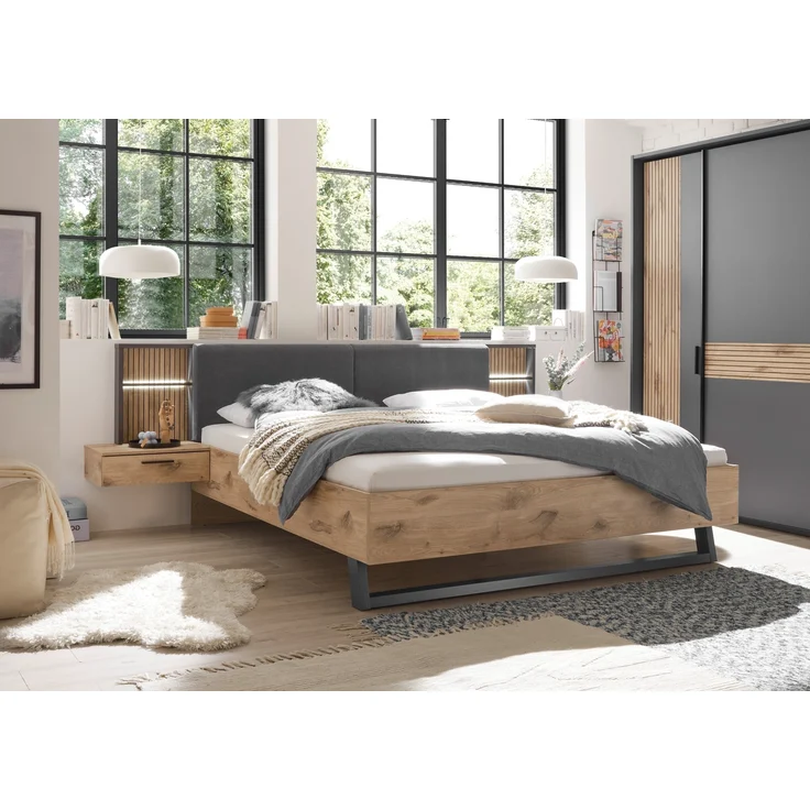 Schlafzimmer-Set >Daria< (3-teilig) Kleiderschrank, Passepartout , Bett, Viking Oak / Graphit – Bild 4