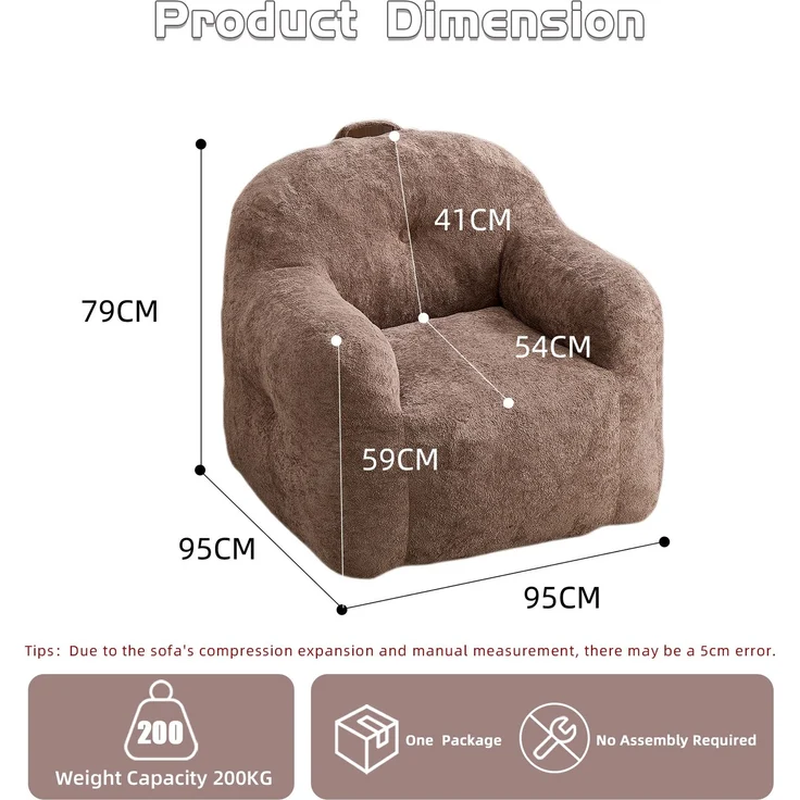 1-Sitzer Bean Bag Sessel aus Kunstfell, mit ergonomischer Rückenlehne, Khaki,H 79 x T 95 x B 95 cm – Bild 4