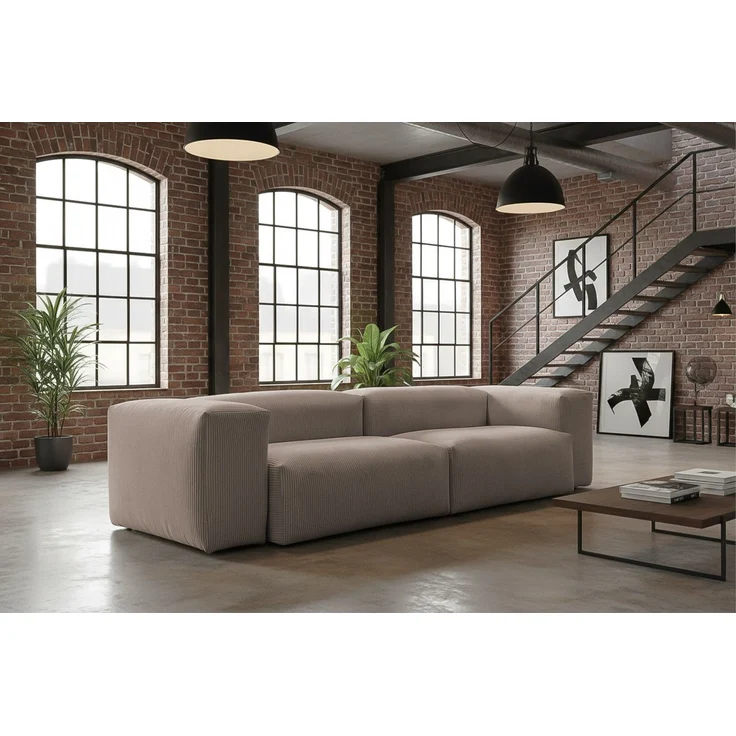 KAWOLA Sofa CELESTE 4-Sitzer mit Hocker Cord taupe 72 x 114 x 302 cm – Bild 2