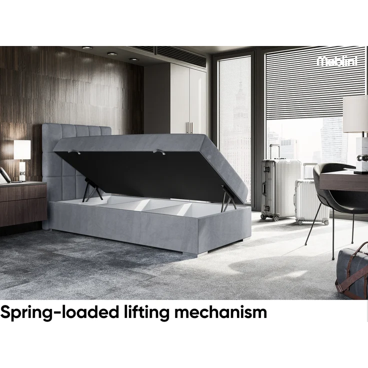 MEBLINI Boxspringbett LUKAS 100x200 cm mit Bettkasten - H3/Grau Samt Gepolstert Einzelbett mit Topper & Taschenfederkern-Matratze - 100x200 Links – Bild 3