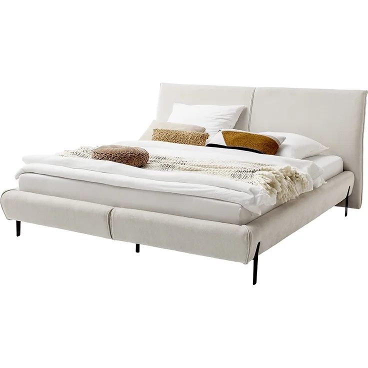 Polsterbett Pula 140x200 Stoff Sereno creme Fuss Metall schwarz
