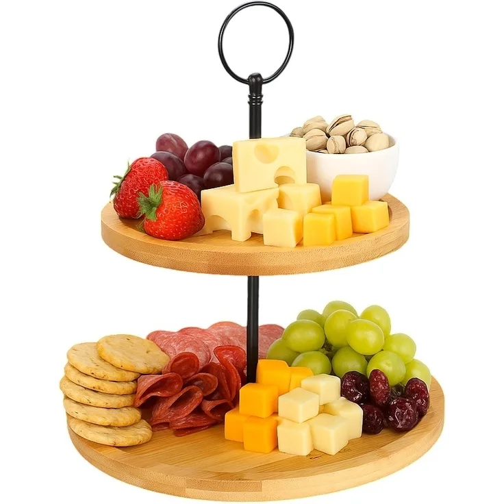 Etagere Servierschale Servierplatte Snackschale 2 Etagen Holz Cheffinger CF5035
