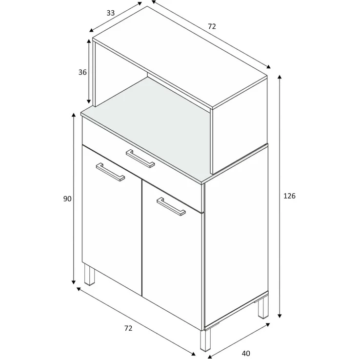 Dmora 2-türiger Mehrzweckschrank Asaro, Küchen-Sideboard, Mehrzweck-Hilfsschrank, Moderner Kleiderschrank, 72x40h126 cm, Weiß und Eiche – Bild 3