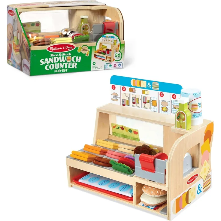Melissa & Doug hölzerne Schneiden und Stapeln Sandwich Counter | Rollenspiel Holzspielzeug | Food Game | 3+ | Geschenk für Jungen oder Mädchen, 13. 5 x 8 x 8. 5 cm