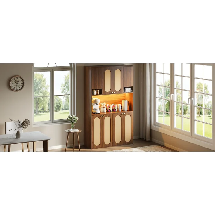 ZUBALIYA Sideboard (106 x 40 x 178 cm), LED - Beleuchtung, Gedämpftes Schließen, Fronten in Flechtoptik, Naturfarben – Bild 12