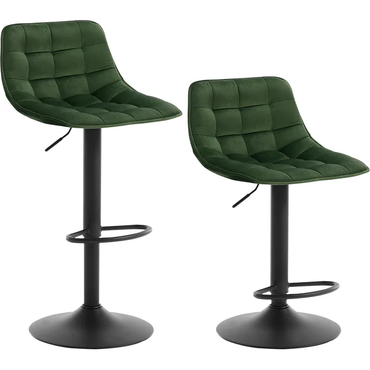 WOLTU BH273dgn-2 2er-Set Barhocker Küchenstuhl Barstuhl mit Rückenlehne und Einstellgriff, höhenverstellbar & 360° drehbar, Tresenhocker Bar Hocker aus hochwertigem Samt und Metall, Dunkelgrün