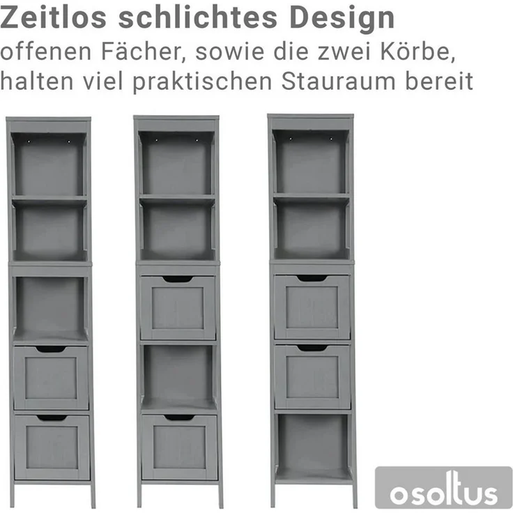 osoltus Badschrank Hochschrank Badregal Hampton 144 cm Grau – Bild 3