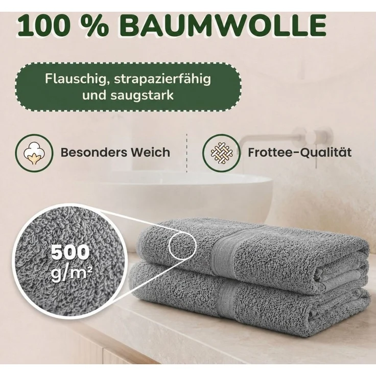 leevitex® Handtücher 8er-Set, 50 × 100 cm, aus 100% Baumwolle, Grau, Frottee (Set, 8-St), OEKO-TEX® STANDARD 100 zertifiziert und hochwertig verarbeitet – Bild 4