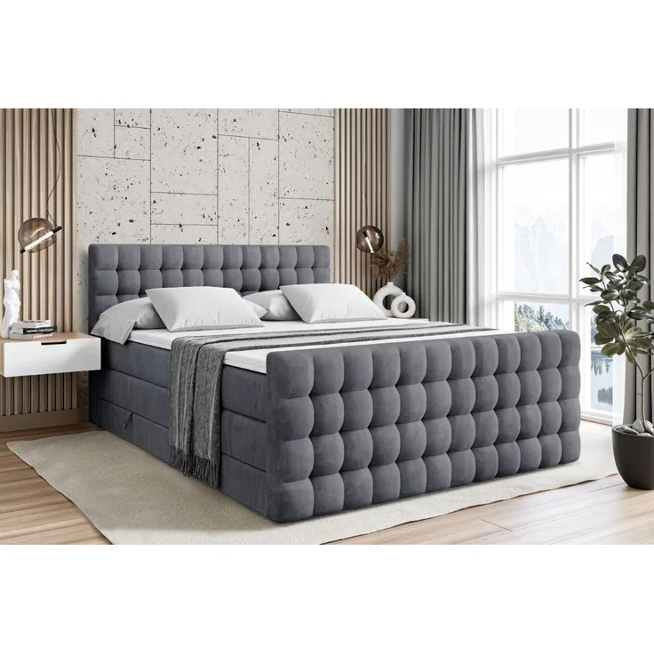 ALTDECOR Boxspringbett VIONE-Z KING (mit Matratze und Lattenrost Topper Polsterbett mit Bettkasten Boxbett), H4 Multipocket, H3 Bonellfederung, Doppelbett Springboxbett