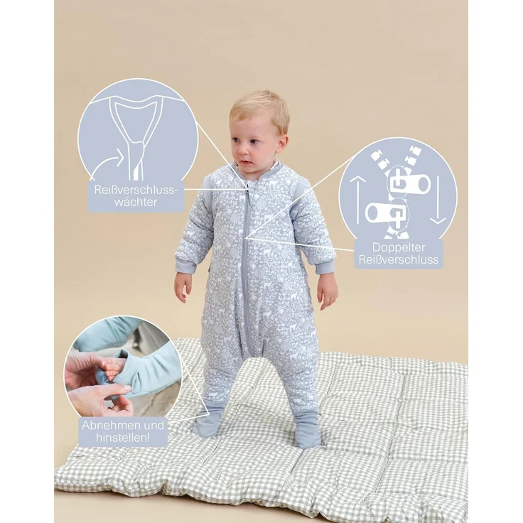 molis&co - Baby schlafsack mit Füßen, abnehmbare Ärmel und Socken - Ideal für den Winter - Babyschlafsack mit Füßen 2.5 tog - 100% Baumwolle (Oeko-TEX 100), Premium Qualität - Woodland (80 cm) – Bild 3