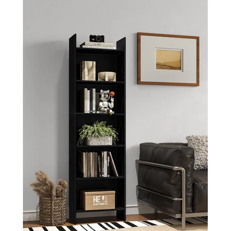 Bücherregal, Regal, Standregal, Büroregal, mit 6 Fächern, offen, für Wohnzimmer, Arbeitszimmer, Büro, als Raumteiler, 24 x 48 x 170 cm, Schwarz – Bild 5