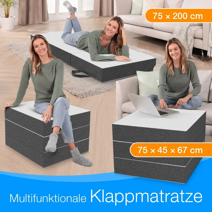 Klappmatratze 11 cm Kaltschaum, 4 cm Visko-Mineralschaum, ELONEO, 15 cm hoch, (200x90cm, 200x140cm), versch. Größen & Farben, atmungsaktiv, pflegeleicht – Bild 2