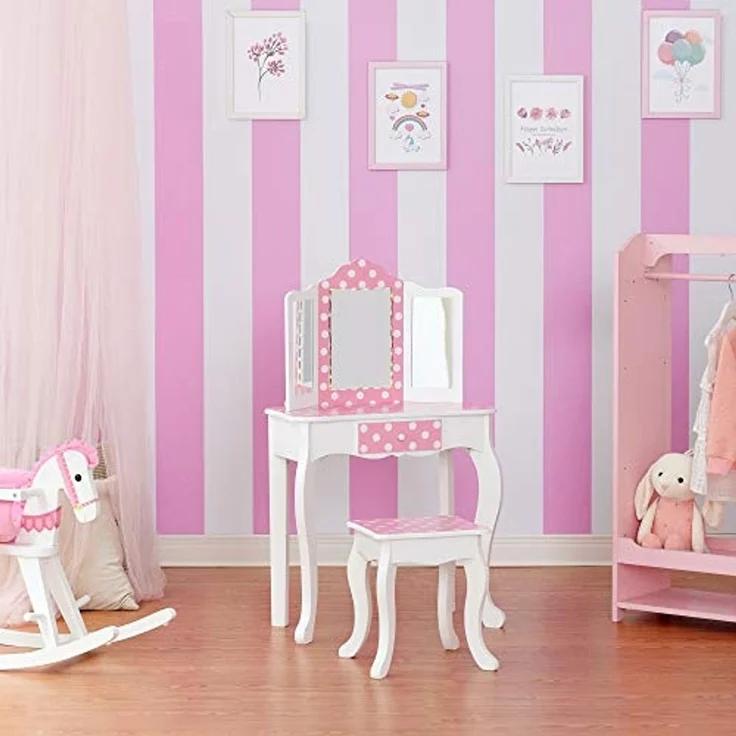Fantasy Fields Kinder Schminktisch mit Spiegel und Hocker Mit Lichtern Rosa TD-11670FL – Bild 5