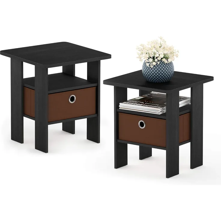Furinno Andrey Beistelltisch, Nachttisch (2er Set), Holz, Holz, Americano/Mittelbraun, 39. 37x39. 37x44. 45 cm