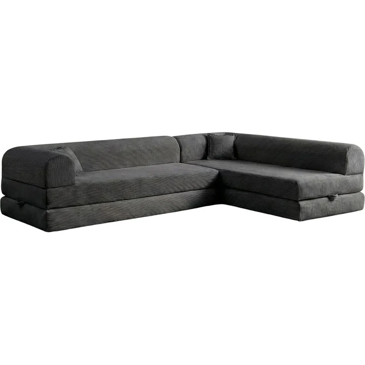 Ecksofa mit Schlaffunktion, Anthrazit, 280 cm | 100% Gerippter Plüschstoff, Abnehmbarer Bezug, 4 Kissen, tierfreundliches Design – Bild 1