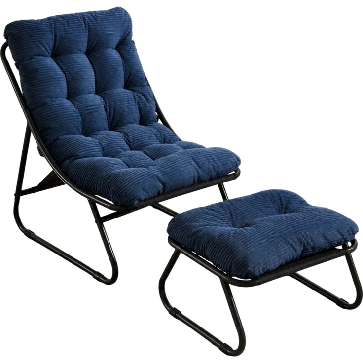 Outdoor-Loungesessel aus Stahl mit Ottomanen, 65x78x86 cm, Navyblau – Bild 8