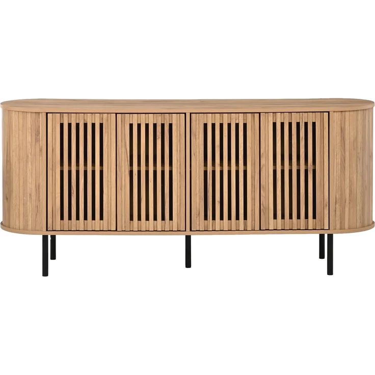 Merax 160x40x70cm Sideboard aus MDF mit 4 perforierten Schiebetüren, Kommode mit verstellbaren Einlegeböden und stabilen Metallbeinen, Wohnzimmer Buffet-Schrank, Naturholzfarbe – Bild 8