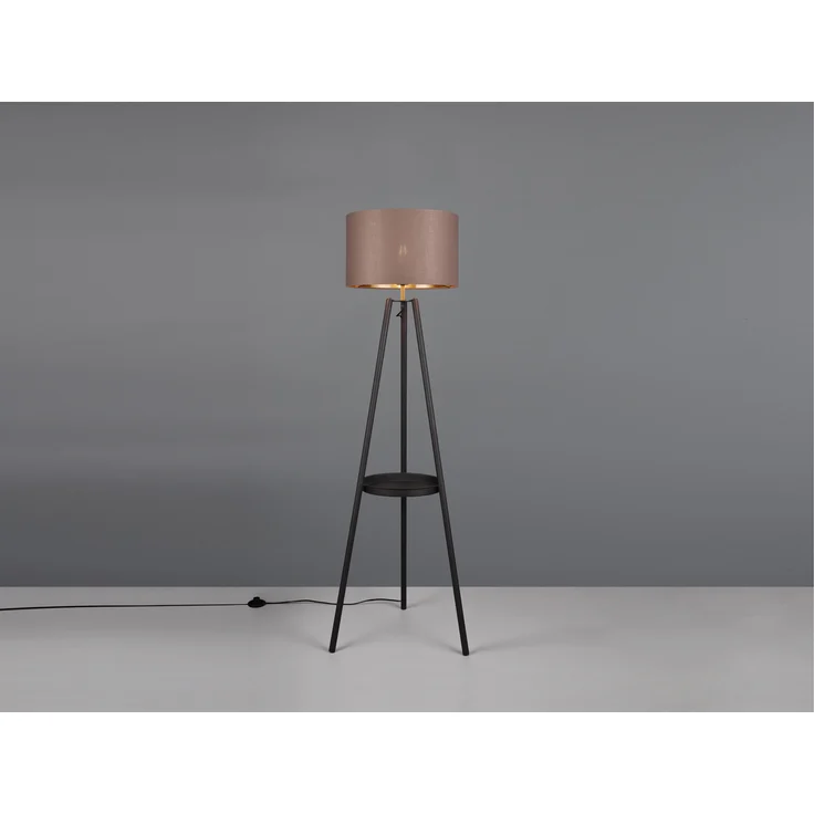 LED Tripod Stehleuchte mit Stoffschirm Taupe/Gold & Ablagetisch, Höhe 152cm – Bild 3