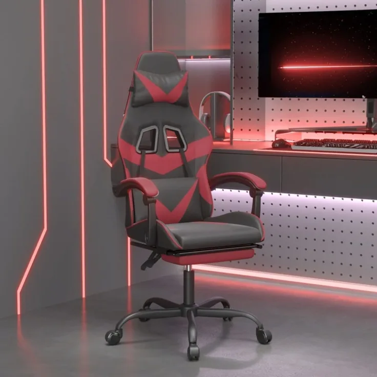 vidaXL Gaming-Stuhl mit Fußstütze Schwarz und Weinrot Kunstleder, Drehbar [3143861]