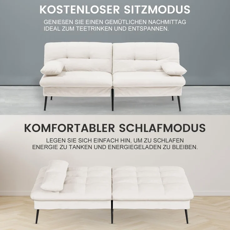 COMHOMA Sofa Schlafsofa mit Schlaffunktion, überzug Futon Klappsofa, Bettcouch, ecksofa, Couch Gästebett, 3-Sitzer Sofa, mit verstellbare Rückenlehne aus Stoff Beige – Bild 6