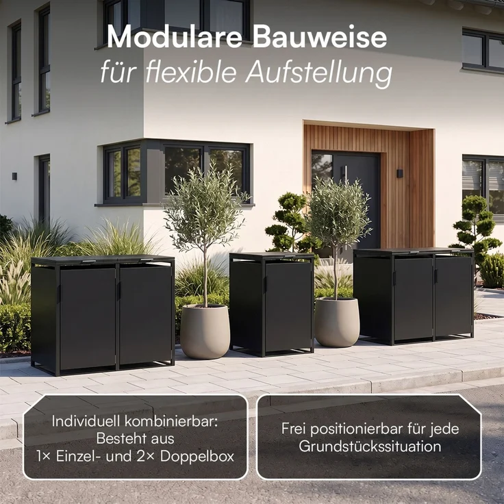 STEELSØN 'Thoria' Mülltonnenbox 5er je 240 Liter, graphitschwarz, Mülltonnenverkleidung aus Stahl, wetterfest, 116x80x332 cm, Müllbox für 5 Tonnen – Bild 8