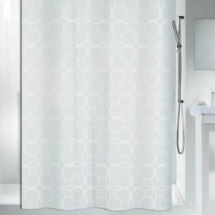 spirella Duschvorhang FILIGRAN Breite 120 cm, Premium Textil-Duschvorhang, 100% Polyester, Made in Europe, wasserabweisend, Anti-Schimmel-Effekt, waschbar 30°, klassisches Design, Farbe weiß, mit besonderem Metallic-Effekt, Größe 120 x 200 cm