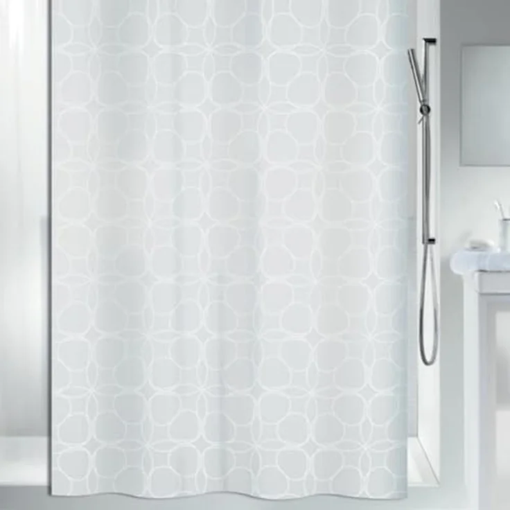 spirella Duschvorhang FILIGRAN Breite 120 cm, Premium Textil-Duschvorhang, 100% Polyester, Made in Europe, wasserabweisend, Anti-Schimmel-Effekt, waschbar 30°, klassisches Design, Farbe weiß, mit besonderem Metallic-Effekt, Größe 120 x 200 cm – Bild 1