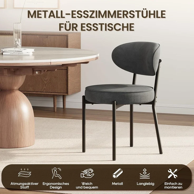COLAMY Esszimmerstühle 2er Set mit 10 cm Sitzpolster – Moderne Polsterstühle aus kuscheligem Teddy-Stoff, mit robustem Metallgestell – Für Küche & Wohnbereich, Grau – Bild 7