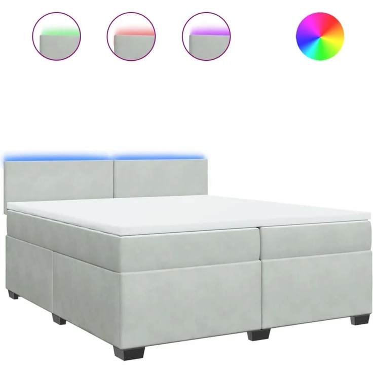 vidaXL Boxspringbett mit Matratze Hellgrau 200x200 cm Samt 3288696 – Bild 2