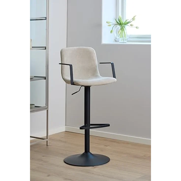 MID.YOU Barhocker, schwarz-beige, Textil, FSC Mix, 50x114x53 cm, Esszimmermöbel – Bild 2