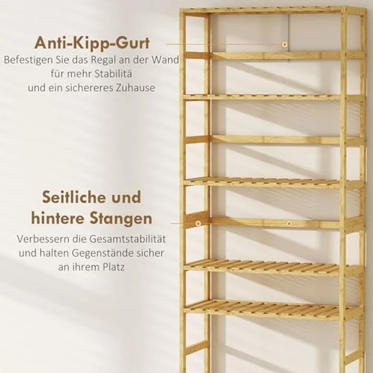 HOMCOM Standregal 6-Etagen-Design, 6-stöckiges Bücherregal 1-tlg, höhenverstellbare Regalböden, Naturholz – Bild 6