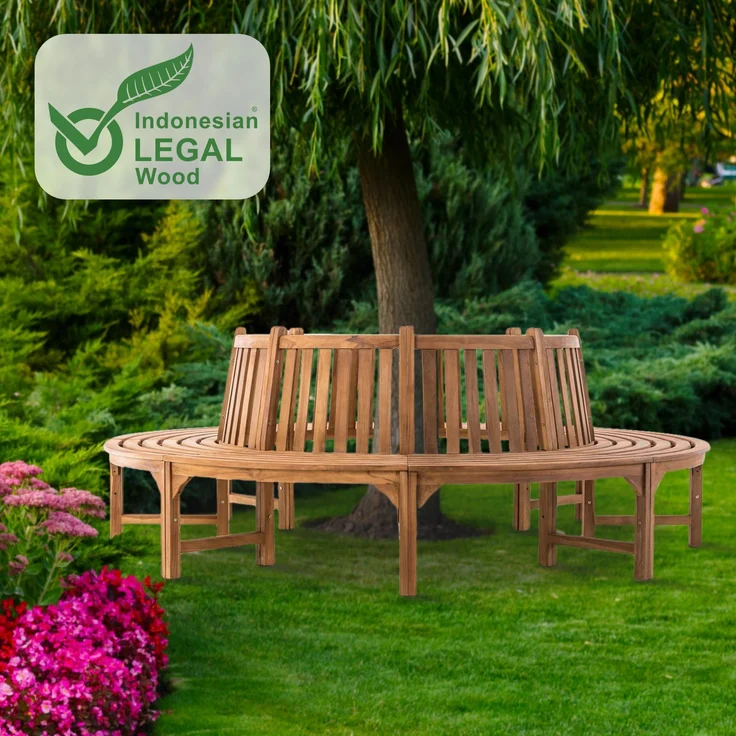Baumbank SUTOR - Holz Teak 250x250x92 cm | Kreisrunde Sitzbank Mit Lehne Baumbank Gartenbank Für Baum – Bild 7