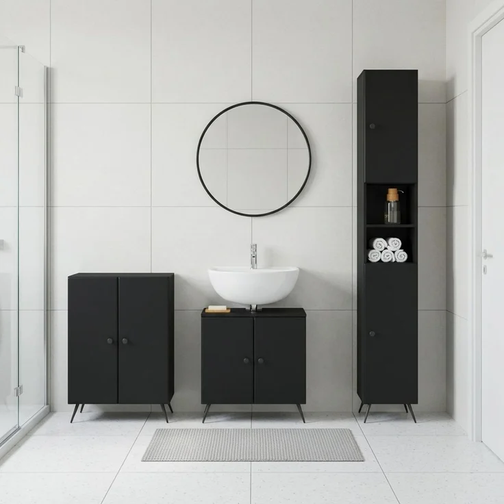 vidaXL 3-teiliges Badezimmer-Schranksystem BREDA Schwarz Holzwerkstoff 3417478 – Bild 1