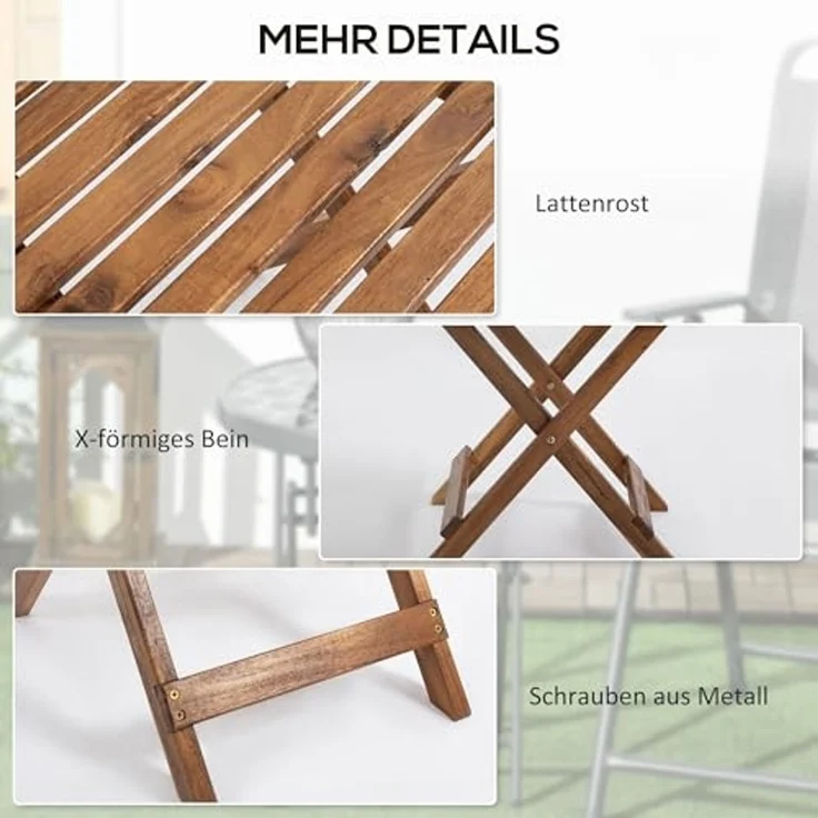 Outsunny Gartentisch Beistelltisch Outdoor, 2er-Set klappbrer Holztisch aus Holz (Campingtisch, 2-St, Klapptisch), für Garten, Balkon, Teak, 45 x 45 x 45 cm – Bild 7