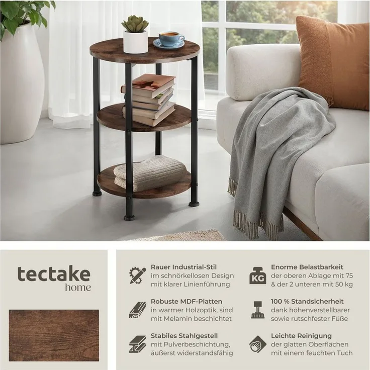 tectake Beistelltisch Colchester (1-St, 1 tlg), Formschöner Beistelltisch im stilvollen Industrial Look