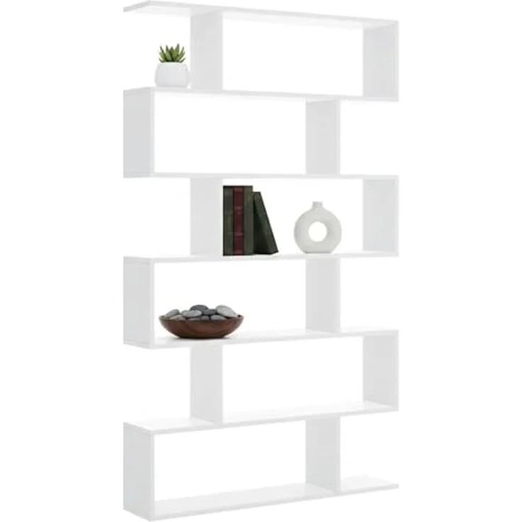Dmora - Misma Bücherregal, Mehrzweck-Büroregal, Bücherregal mit 5 Regalen, 80x25h190 cm, Weiß – Bild 3