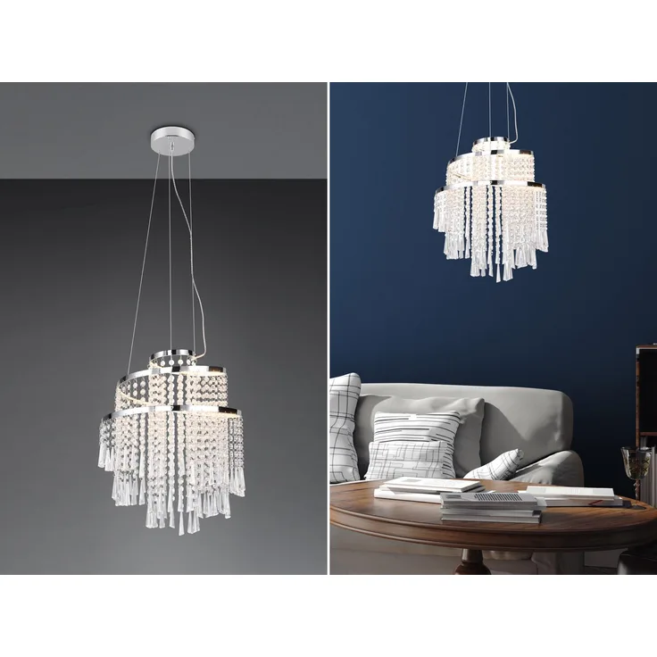 LED Kronleuchter POMP mit Acryl Kristallbehang und Fernbedienung Ø 38cm